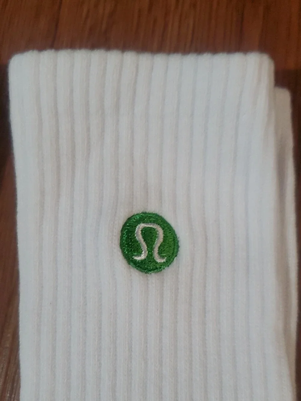 lululemon athletica White Crew Socks with Green and Teal Logo Accents